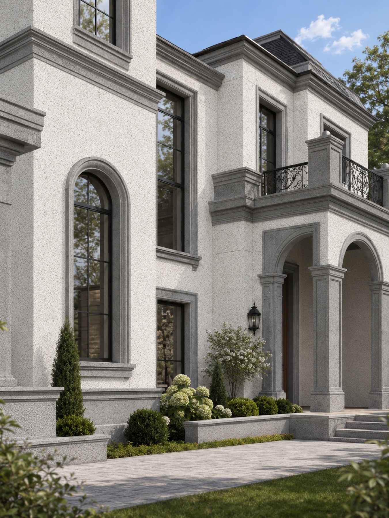 Ceramic colored sand coating villa facade