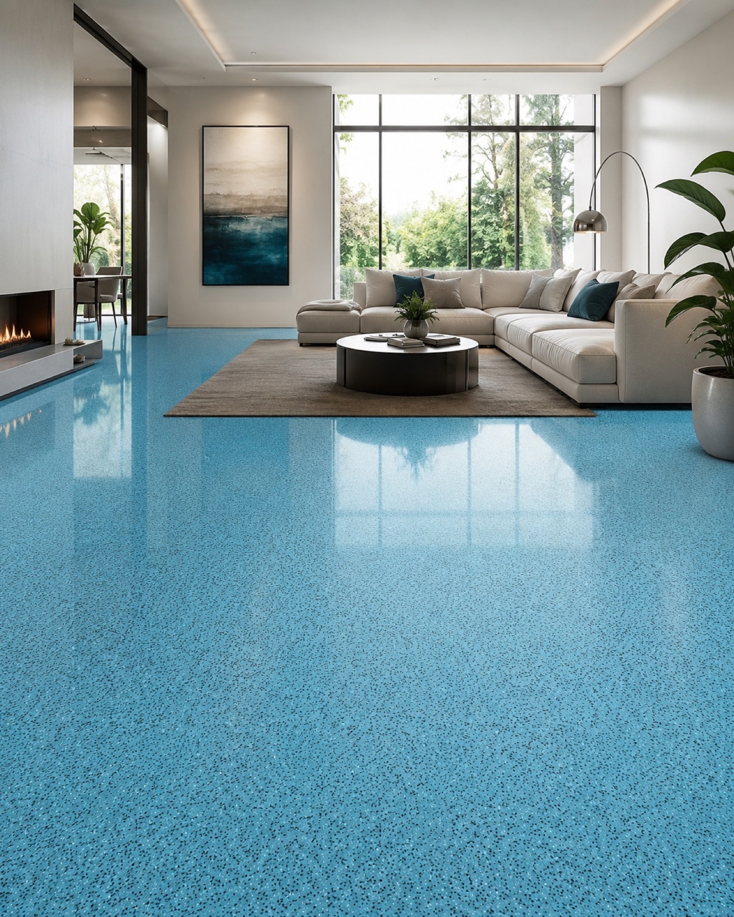 Epoxy colored quartz flooring